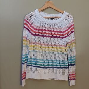 Talbots White and Multicolor Striped Sweater